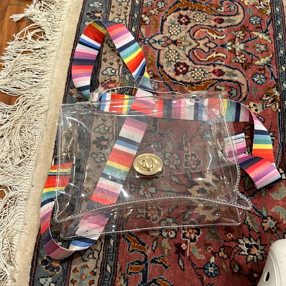 Clear stadium bag with rainbow handle